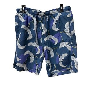 SAXX Swim Shorts Large Blue Crane Print Cannonball 2N1 BallPark Pouch 9" Inseam